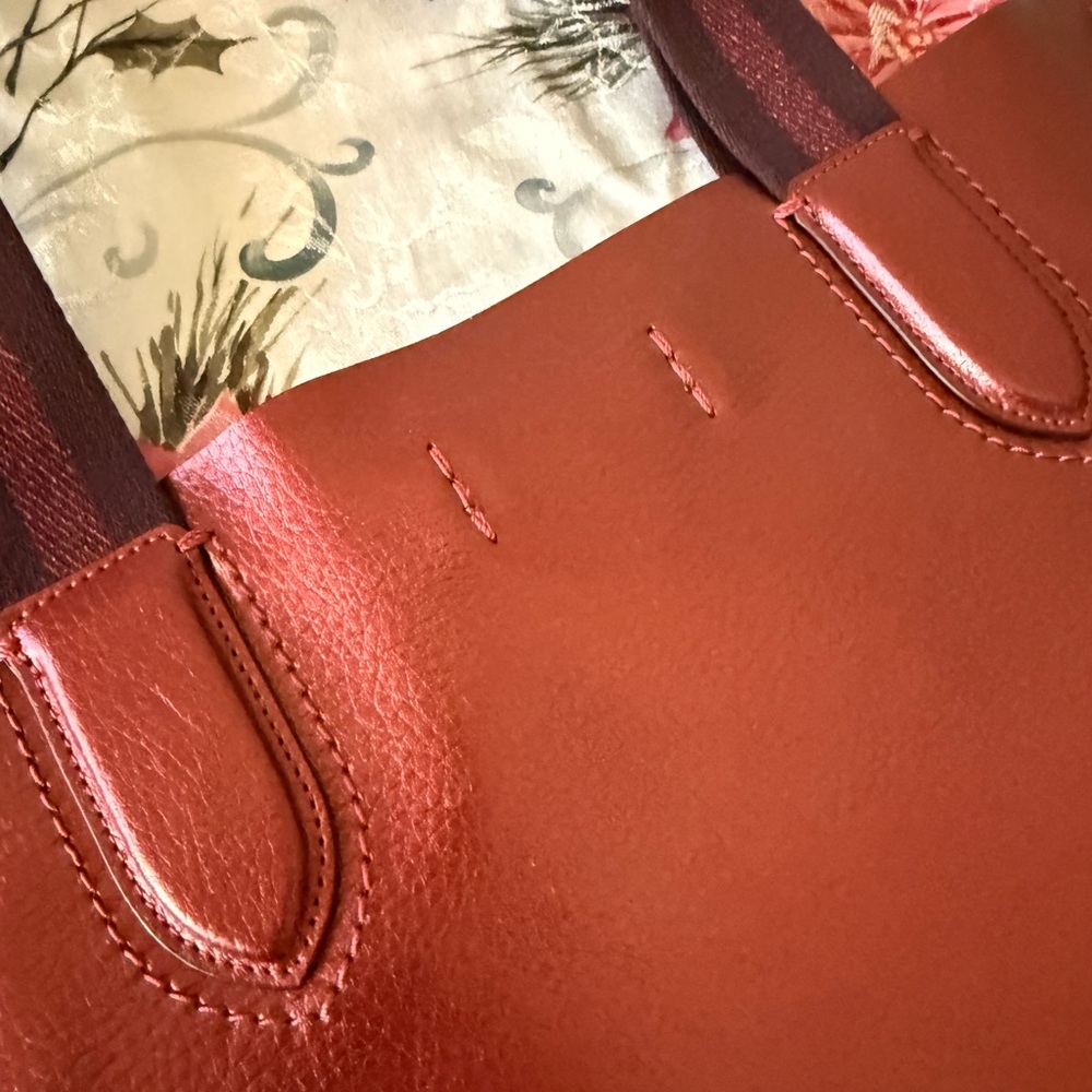 Coach Metallic Red Leather Tote - Picture 4 of 10